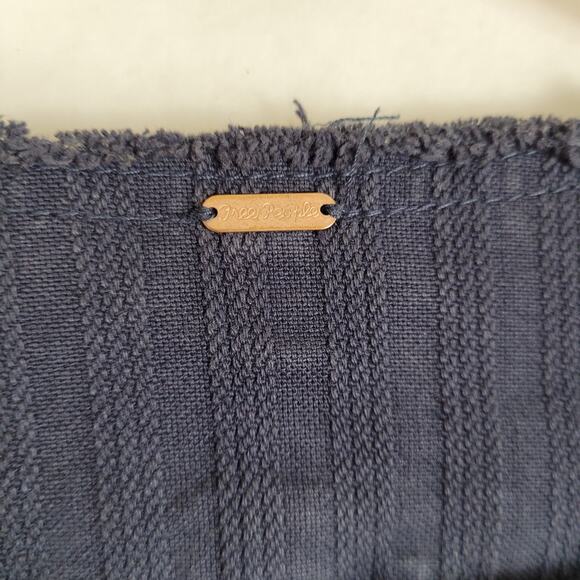 Free People blue denim flared raw hem ribbed duster jacket size M hippie grunge - Picture 4 of 10